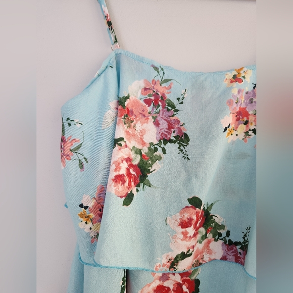 Peach Love California Blue Floral Frill Tank Top Spaghetti Straps Medium NWOT - Picture 3 of 8